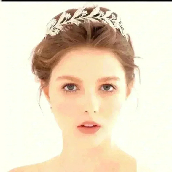 Floral Leaf Crystal Bride Wed Fairy Rhinestone Tiara - Picture 4 of 7